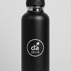 black bottle with logo.