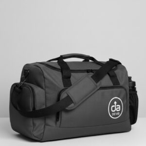 grey bag with logo