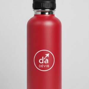 red bottle with logo.